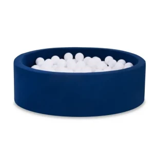 Mörkblå bollhav BASIC, 90×30 med vita bollar