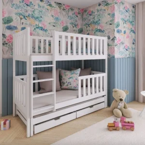 Våningssäng med stödbräda och tre sängar Lilly