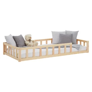 Montessori natur barnsäng med skyddskanter, 90×200 cm
